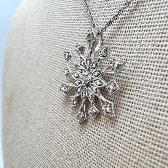 Sterling Silver 925 Snowflake Illusion Stone Pendant Necklace Size 18" Length - Picture 3 of 16